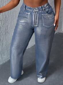 SHEIN SXY Kích thước lớn Của phụ nữ Kim loại giác quan Lỏng lẻo phù hợp Quần legging thẳng - Nhiều màu - Xem 4