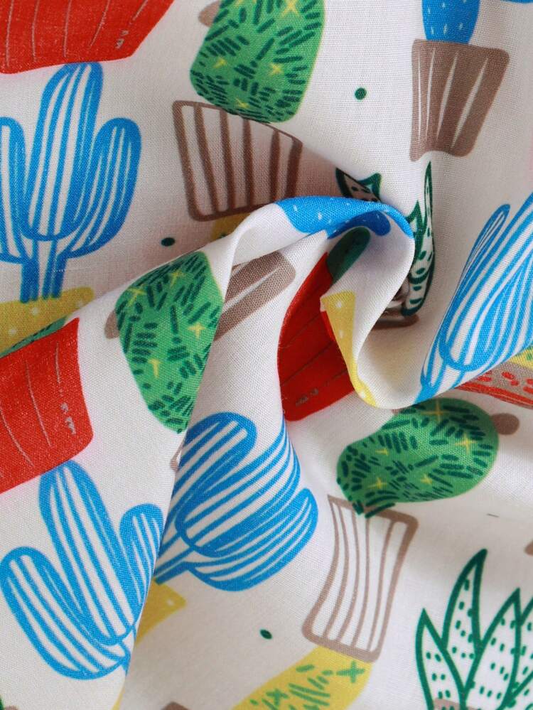 Baby Boy's Casual Cactus Print Short Sleeve Shirt With Button Front And Shorts Pajama Set