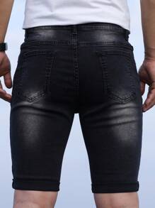 Manfinity Homme 男士修身牛仔短裤，适合送给丈夫、男朋友的礼物 - 灰色 - 查看 2