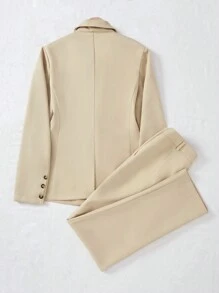 Franclia Women's Fashionable Business Style Solid Color Long Sleeve Suit Set Fall Cloth For Women - Khaki - View 2
