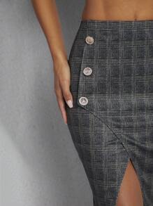 Hauture Tweedelige set met geruite knooptop en splitrok