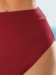 SHEIN Swim Calcinha De Biquíni Cintura Alta De Cor Sólida - Vermelho - Visão 4