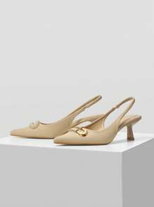 MOTF PREMIUM 女士尖头低跟高跟鞋，适合所有季节日常穿着的度假鞋，夏季促销万圣节圣诞节 - 杏色 - 查看 3