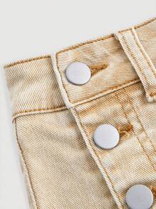 SHEIN MOD Của phụ nữ Nút-Mặt trước Váy Denim , Thích hợp Cho mùa hè - Màu Khaki - Xem 3