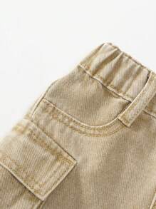 SHEIN Young Girl Casual Loose Simple Multi-Pocket Denim Skirt
