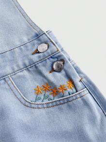 ROMWE Kawaii 女式卡通猫刺绣植物图案牛仔短裤，学校