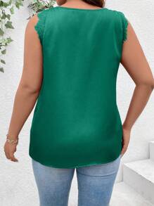 SHEIN Unity Áo ba lỗ ren màu trơn cỡ lớn mùa hè - Màu xanh lá cây đậm - Xem 2