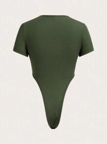 Slaydiva Casual Green Halter Neck Bodysuit With Cut-Out Waist Design For Women - H
