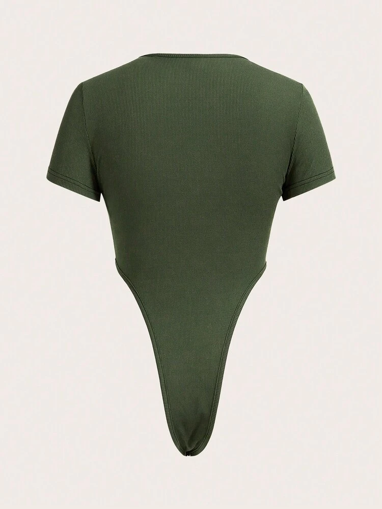 Casual Green Halter Neck Bodysuit With Cut-Out Waist Design For Women - H