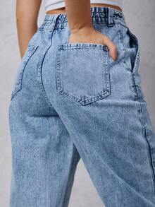 SHE(IN) BRASIL 高腰直筒牛仔褲 - 淺色水洗藍 - 查看 8