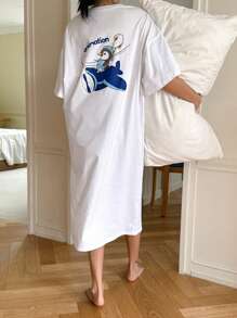 DAZY Loose Penguin Print Nightgown With Cute Design On The Back, Moo Moo Pajama - White - View 6