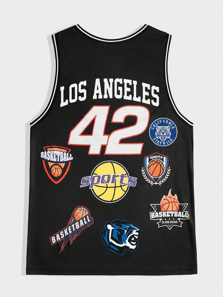 Prep Camiseta de tirantes de baloncesto para hombres con logotipo de marca,  escuela, rave