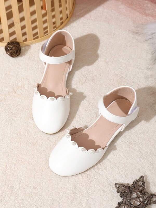 New Girls Laser Cut Floral Faux Pearl Decor White Ballerina Princess Flats