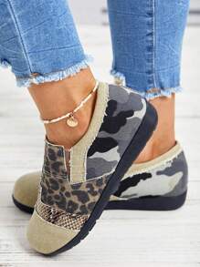 Women's Flat Casual Shoes With Denim Patchwork - Multicolor - View 2
