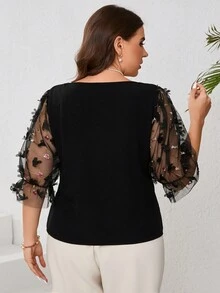 SHEIN Privé Kích thước lớn Của phụ nữ Hoa Vá lại mỏng Áo sơ mi Cho đám cưới Mùa - màu đen - Xem 2