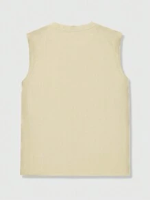 Manfinity RSRT Men's Summer Seaside Scenery & Letter Print Wide Strap Tank Top - Khaki - View 2