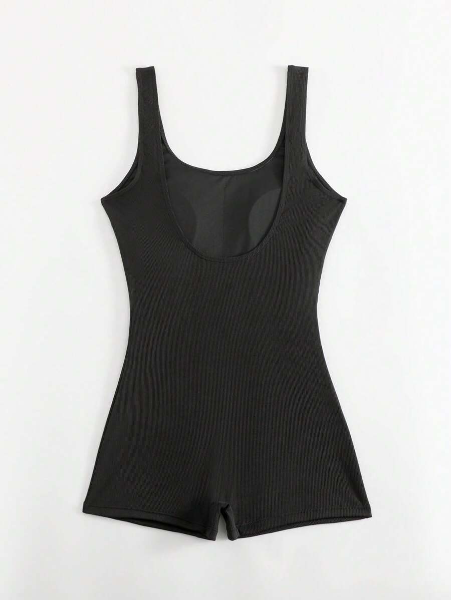 SHEIN Swim Của phụ nữ Một miếng Không tay Đồ bơi - màu đen - Xem 1