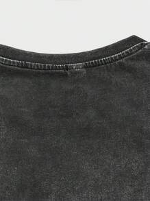 ROMWE MEN Grunge Punk Men's Skull & Letter Print Drop Shoulder Tee - Black - View 4