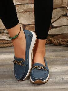 New Spring Autumn Fashionable Large Size Color Block Flat Slip-On Shoes With Metal Chain, Women's Casual Sports Shoes,Sneakers For Women