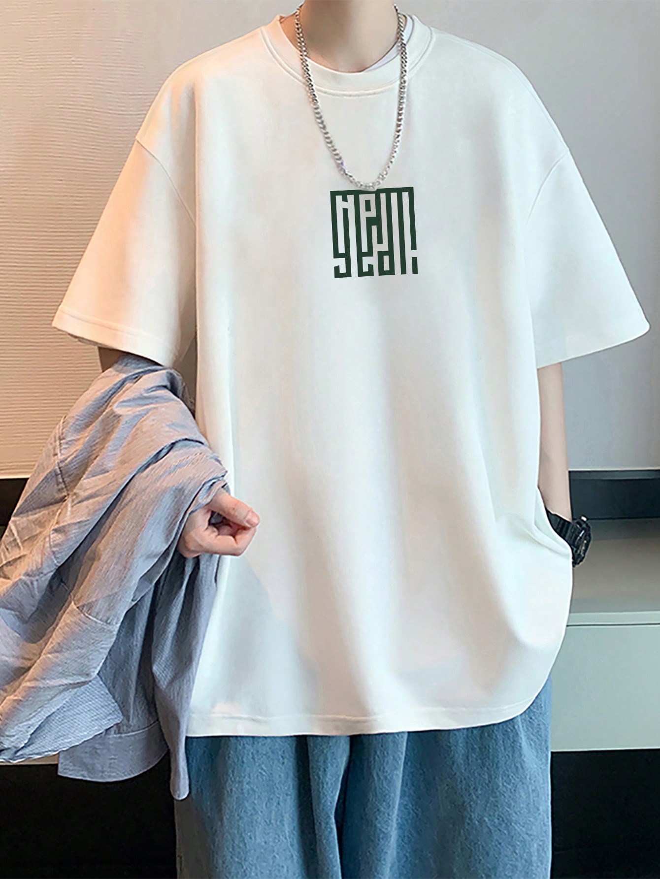 Men's Casual Simple Letter Print White Round Neck Short Sleeve T-Shirt