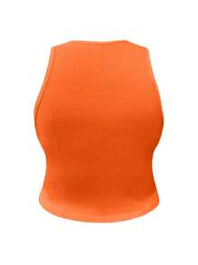 INAWLY Plus Size Women's Summer Solid Color Tight-Fit Round Neck Tank Top - Orange - View 2