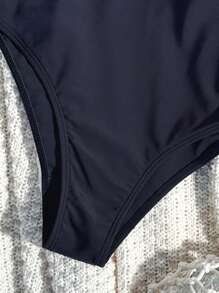 SHEIN Swim Women's Fashionable Summer One Piece Swimsuit In Solid Color, Resort Style