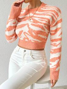 SHEIN LUNE Tiger Stripes Pattern Cropped Sweater
