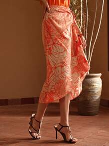 MOTF PREMIUM 熱帶印花不對稱下擺披風裙 - 彩色 - 查看 10