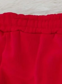 INAWLY 女士純色束口腰運動長褲 - 紅色 - 查看 4