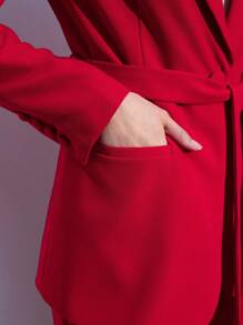 Maija Ladies' Solid Color Burgundy Lapel Long Sleeve Suit Jacket And Pants Work Suit - Red - View 6