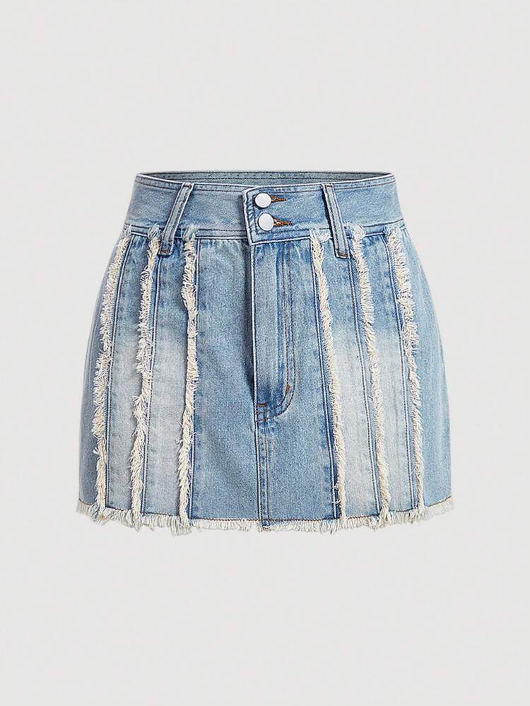Women's Patchwork Frayed Denim Shorts