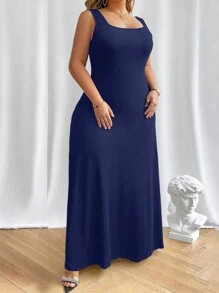 SHEIN Unity 大码女式超长背心式连衣裙长款女装 - 藍色 - 查看 1