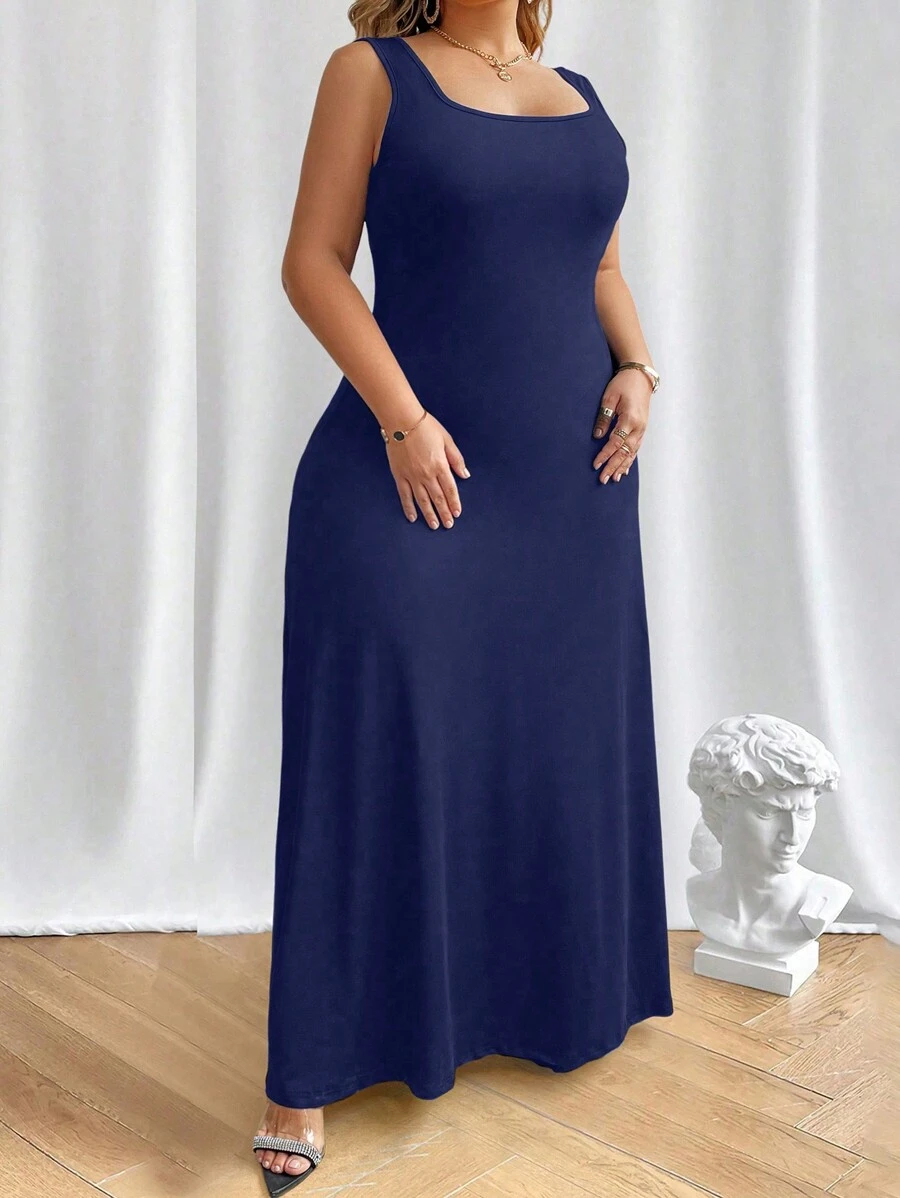 SHEIN Unity 大码女式超长背心式连衣裙长款女装 - 藍色 - 查看 1
