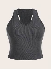 SHEIN Essnce Plus Size Multiple Pack Cropped Ribbed Knit Distressed Tank Top - Multicolor - View 2