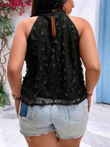 SHEIN Clasi Plus Size Flower Applique Sleeveless Casual Shirt - Black - View 2