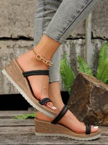 大码女式编织厚底防水舒适凉鞋