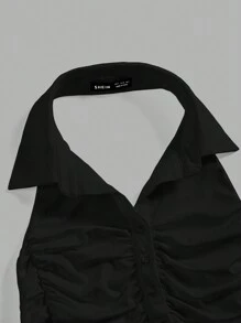 SHEIN MOD Parte superior sin mangas de cuello halter plisada de unicolor para mujer, para ocasiones casuales de verano