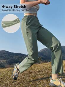 In My Nature Women's Lightweight & Comfortable Pants Suitable For Outdoor Hiking, Urban Commuting, Workout And Casual Occasions - Dark Green - View 3