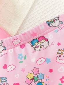 HELLO KITTY AND FRIENDS | SHEIN 女婴可爱粉色连体衣和荷叶边短裤 - 彩色 - 查看 5