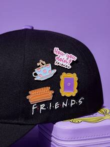 FRIENDS X SHEIN 4pcs Zinc Alloy Oil Drop Memorial Badge Brooch, Pins,Gifts - Multicolor - View 2