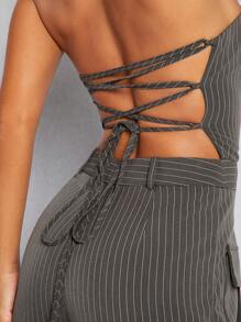 Hauture Mono con botones de raya de gis, cordones en la espalda y bolsillo tipo cargo - Gris Oscuro - Ver 6