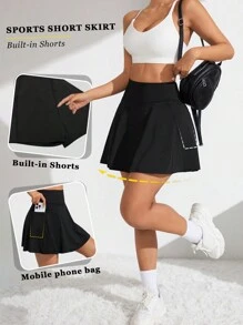 Easithlete Bộ váy tennis thể thao cạp rộng màu trơn - màu đen - Xem 1