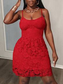 Slaydiva Summer Valentine's Day Daily Date Water-Soluble Flower Spaghetti Strap Red Dress Women's Mini Dress-A - Red - View 1