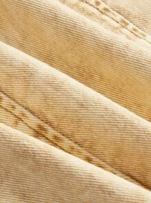 SHEIN MOD 夏季休閒V領牛仔雙肩裙 - 卡其色 - 查看 3