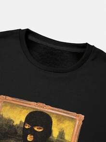 SHEIN EZwear Của phụ nữ Vui In Vòng cổ Áo nỉ - màu đen - Xem 5