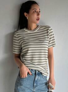 DAZY 女士短袖条纹T恤夏季 - 彩色 - 查看 4