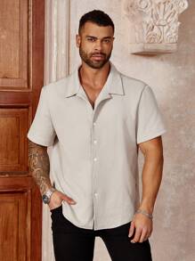 Manfinity Homme Men's Plus Size Solid Color Short Sleeve Casual Shirt For Summer - Grey - View 1