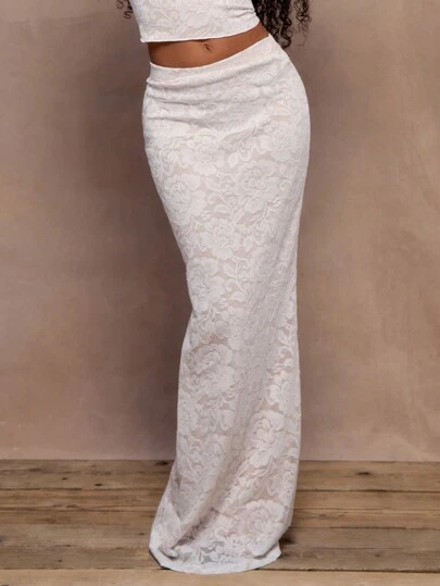 MUSERA Floral Lace Maxi Skirt Summer Boho Elegant Holiday Vacation Winter  Party