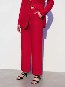 Maija Ladies' Solid Color Burgundy Lapel Long Sleeve Suit Jacket And Pants Work Suit - Red - View 10