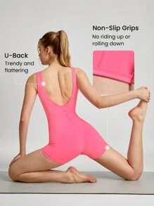 GLOWMODE 4.3英寸 FeatherFit™ 收腹侧袋连体衣 U型后背防滑口袋轻度支撑低冲击瑜伽馆健身房日常夏季 - 粉色 - 查看 3